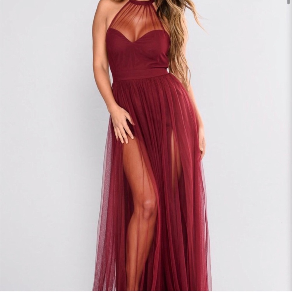 Wine Tull Gown